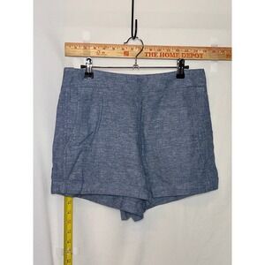 GAP Womens Blue Linen Blend Chambray Pull On Shorts Size M Elastic Back Pocket
